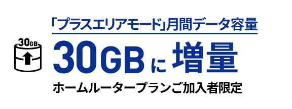 「プラスエリアモード」月間データ容量 30GBに増量 ホームルータープランご加入者限定