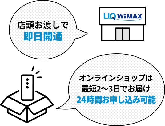 店頭お渡しで即日開通 オンラインショップは最短2〜3日でお届け 24時間お申し込み可能