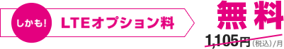 LTEオプション料 使った月だけ1,105円/月（税込）